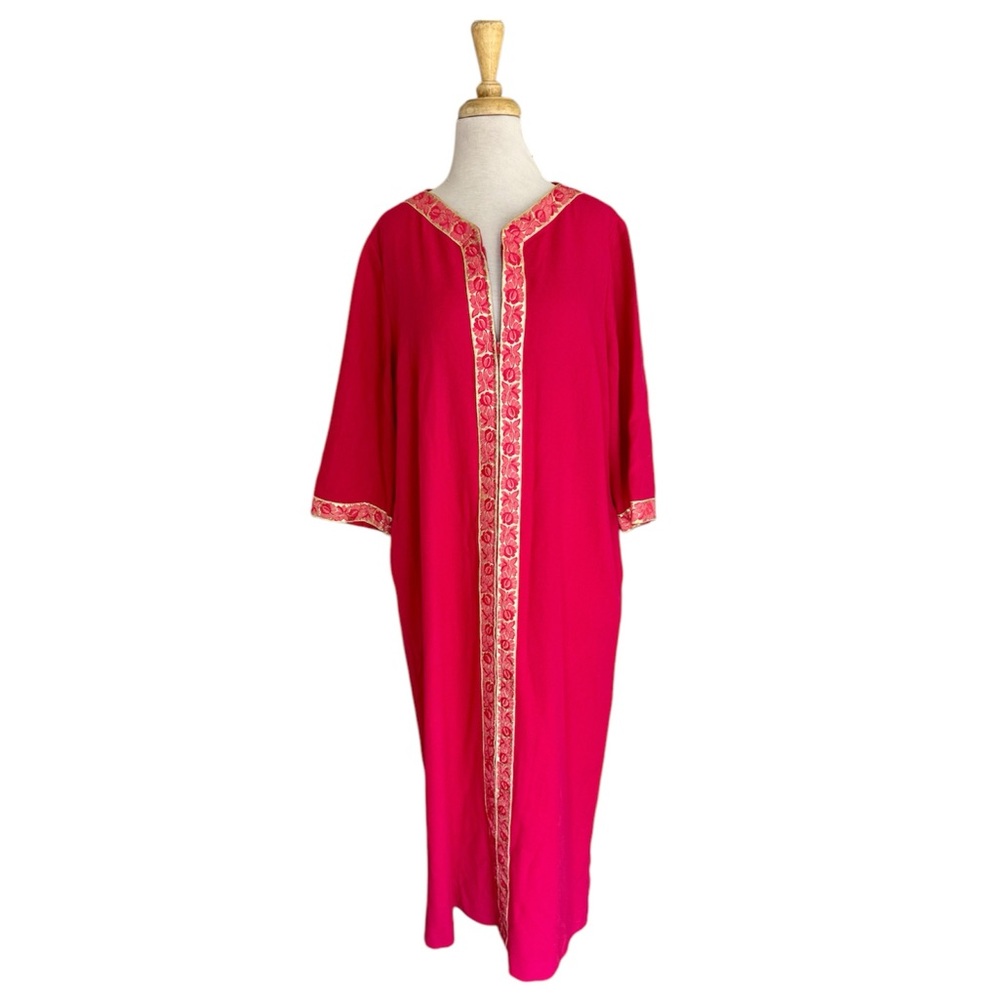 Vtg B.Cohen Pink Gold Wool Caftan Maxi Lounge Dress Union Made Sz M/L As Is